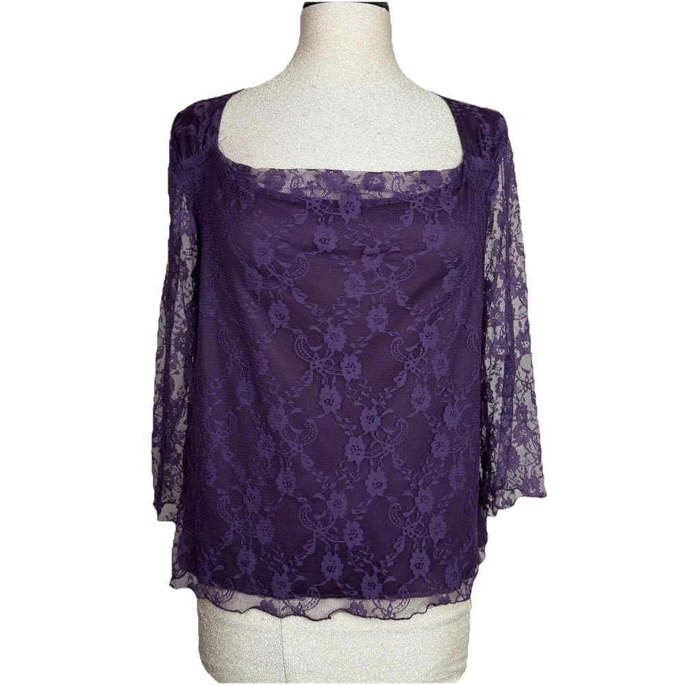 Biyaycda Top Womens L Purple Lace Mesh Whimsigoth Fairy 90s Y2K Dark Romantic